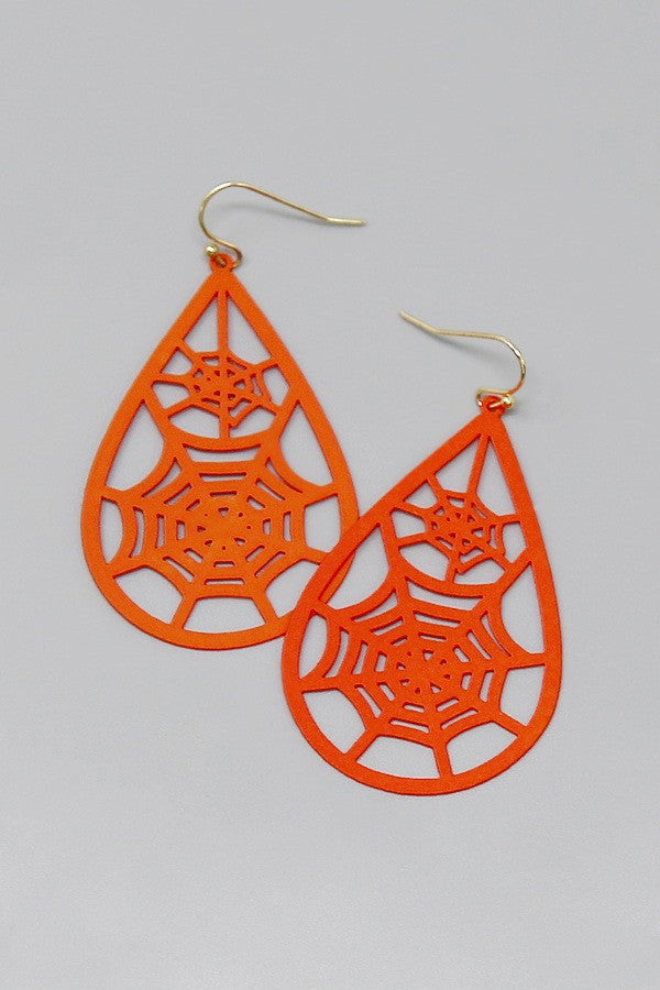 Orange Metal Spider Web Cutout Earrings