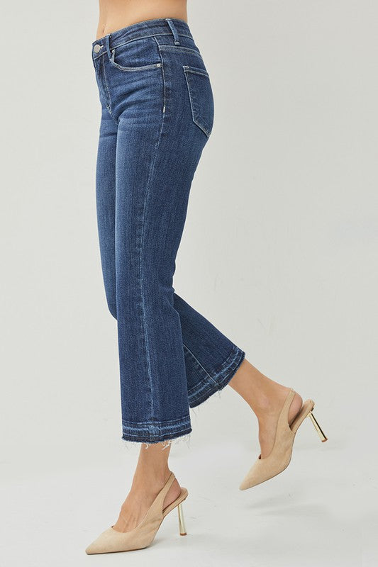 Dark Wash Mid Rise Crop Flare Denim