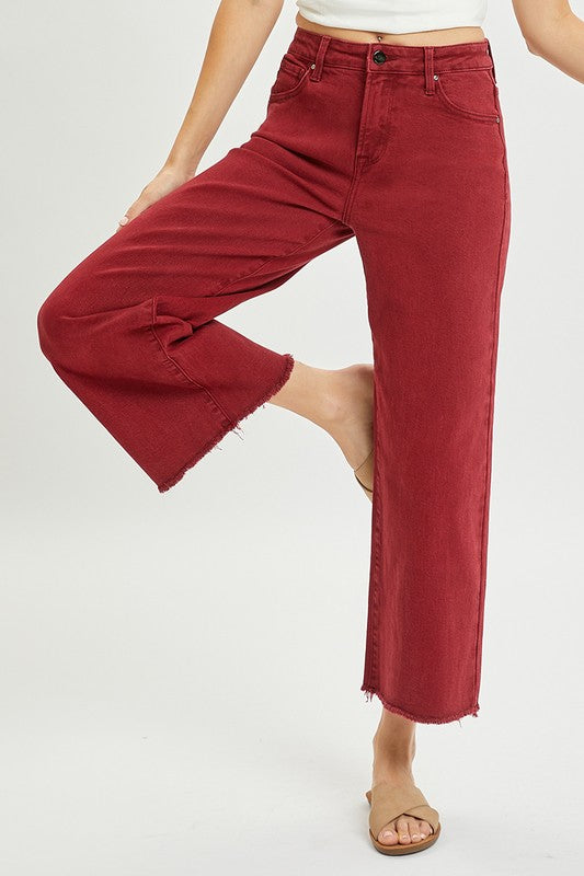 Burgundy High Rise Wide Jeans