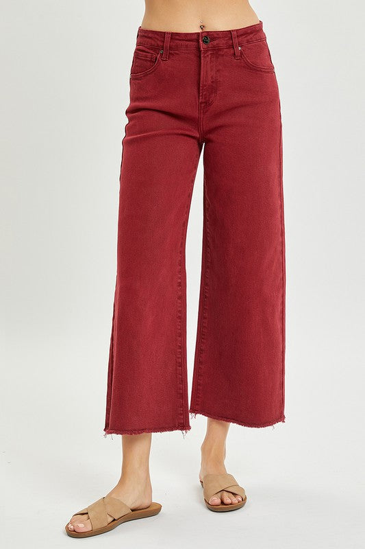 Burgundy High Rise Wide Jeans