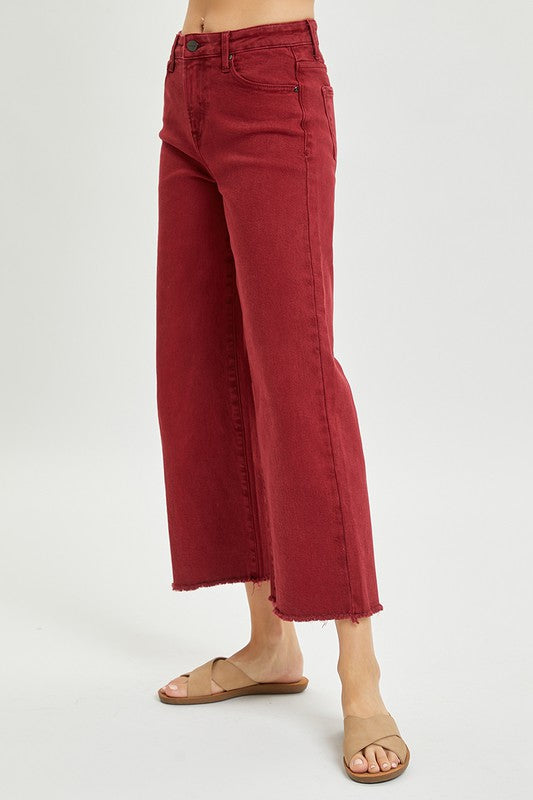 Burgundy High Rise Wide Jeans