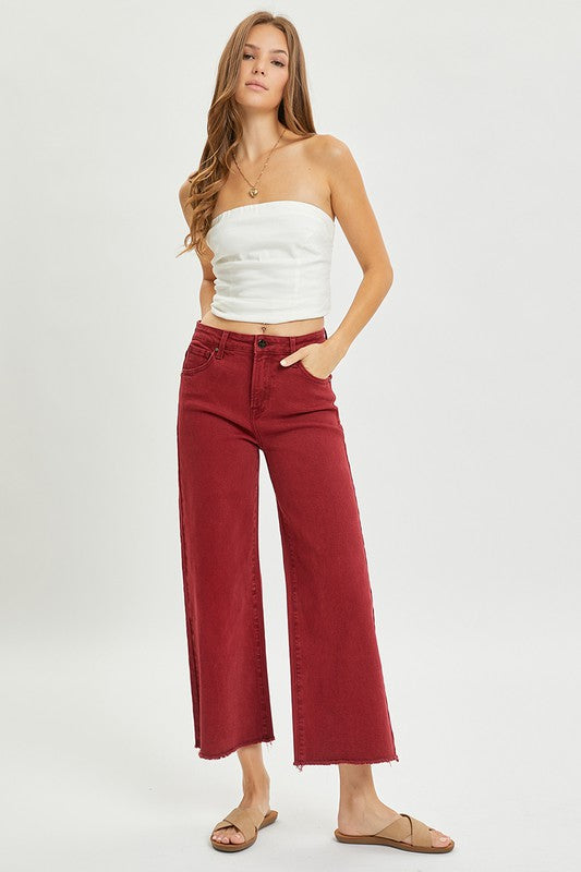 Burgundy High Rise Wide Jeans