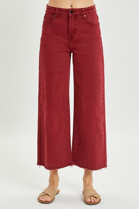 Burgundy High Rise Wide Jeans