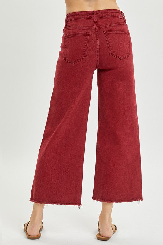 Burgundy High Rise Wide Jeans