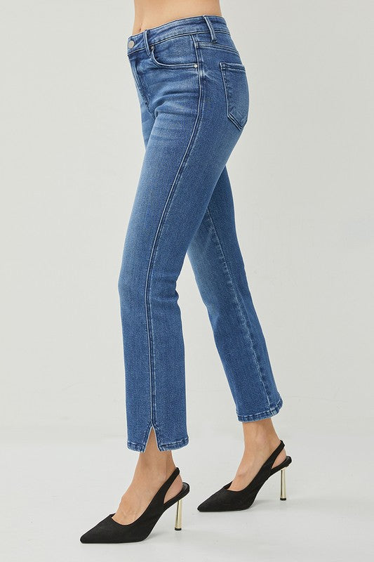 Mid Rise Straight Split Hem Jeans