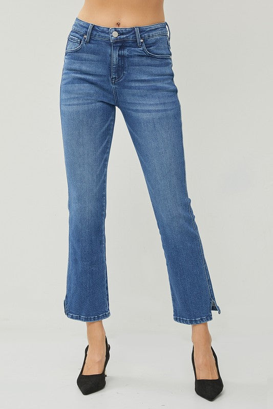 Mid Rise Straight Split Hem Jeans