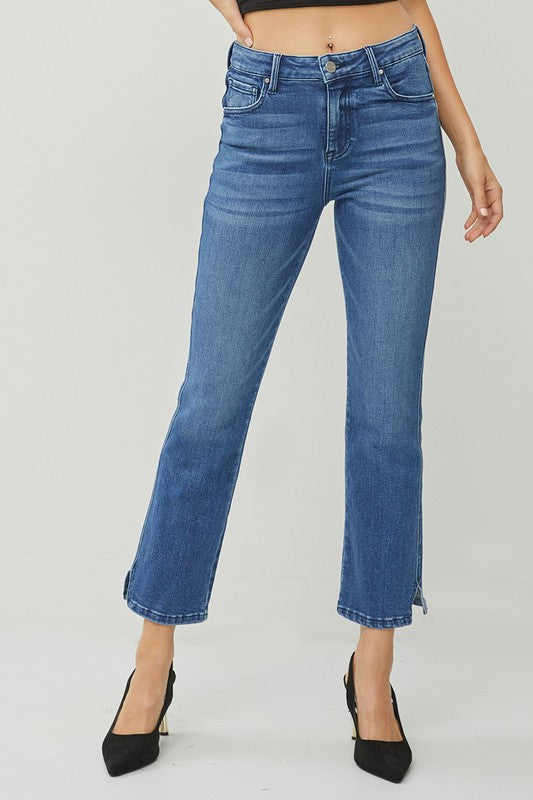 Mid Rise Straight Split Hem Jeans