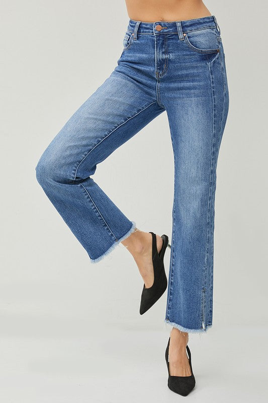 Front Seam Split Straight Leg Jeans