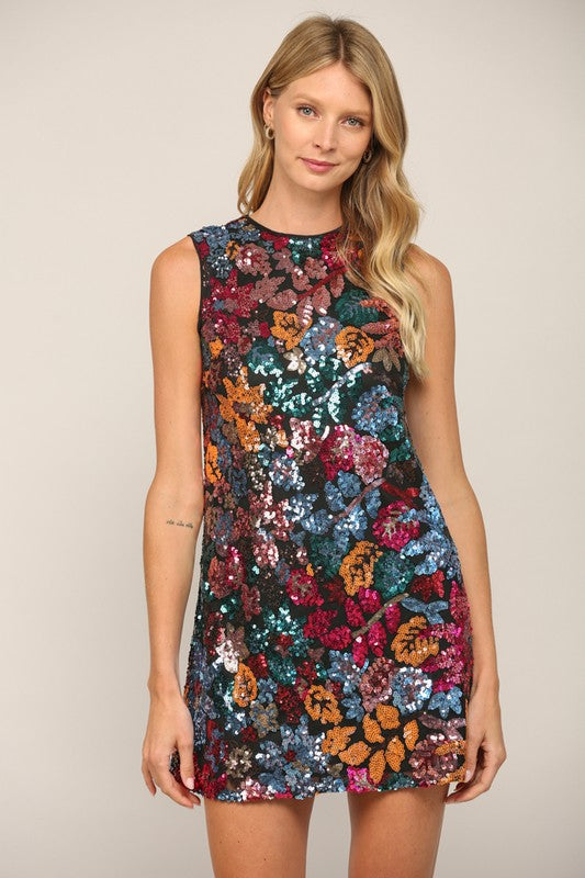 floral sequin dress Floral Sequin Dress – Striped Box Boutique
