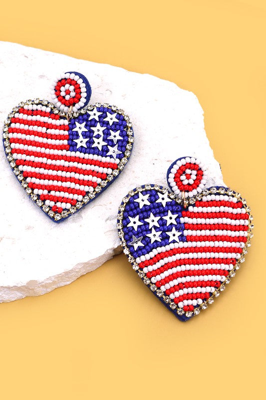 Americana Beaded Heart Earrings