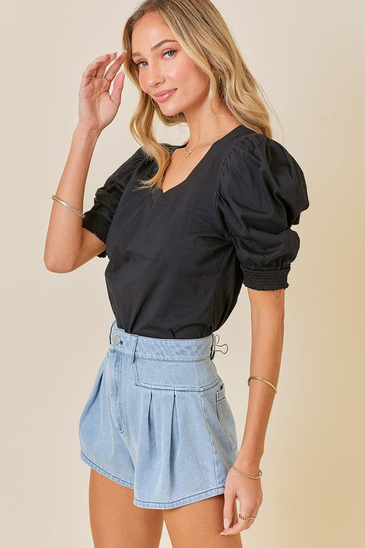 Puff Sleeve V-Neck Top