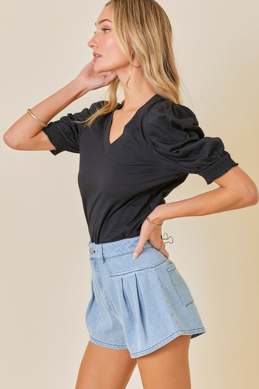 Puff Sleeve V-Neck Top