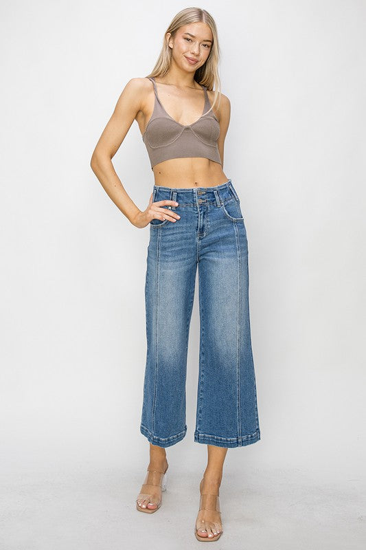 Front Seam Crop Flare Jeans