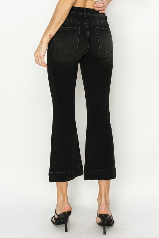 Black High Rise Patch Pocket Flare Jeans