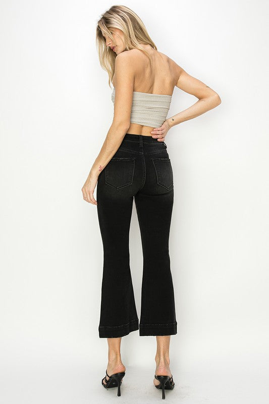 Black High Rise Patch Pocket Flare Jeans