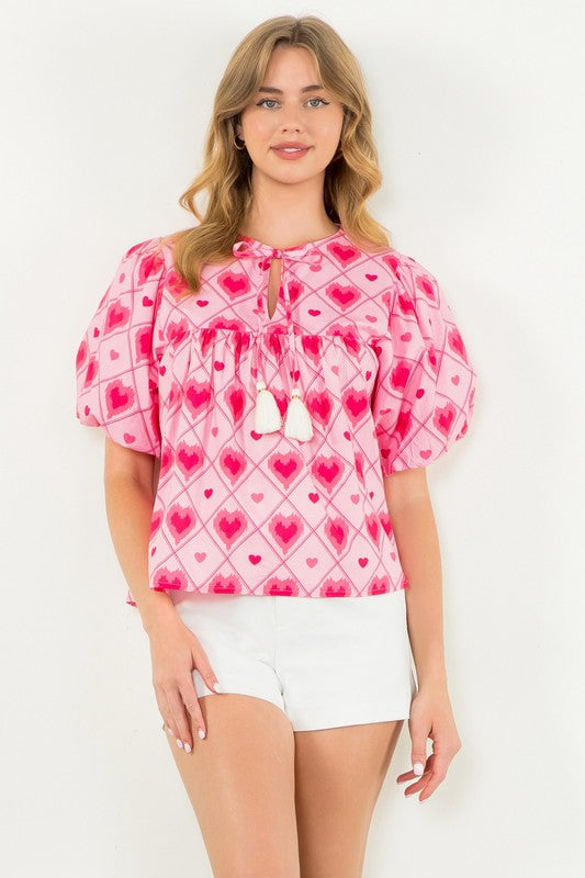 Heart Puff Sleeve Top