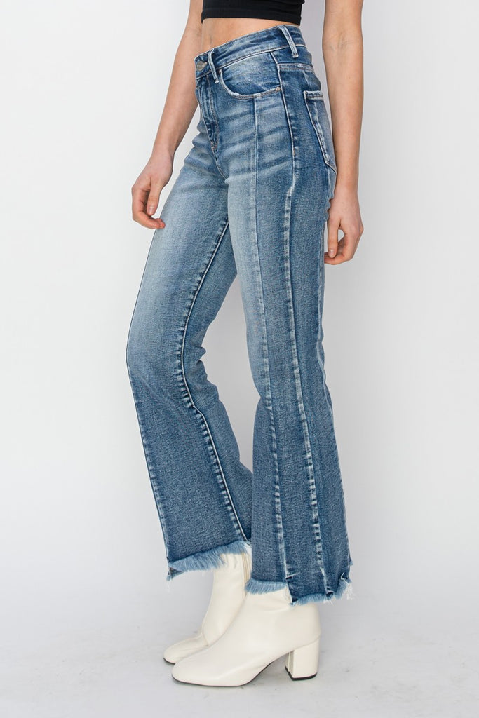 High Rise Step Hem Flare Jeans