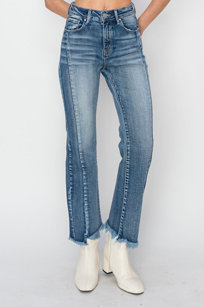 High Rise Step Hem Flare Jeans