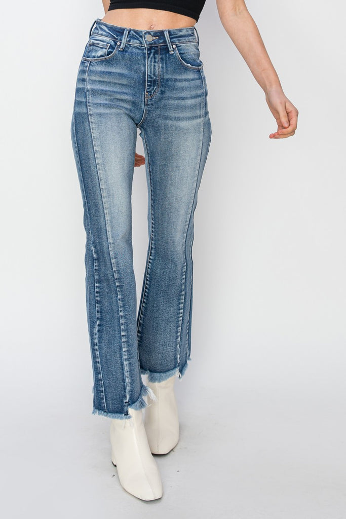 High Rise Step Hem Flare Jeans