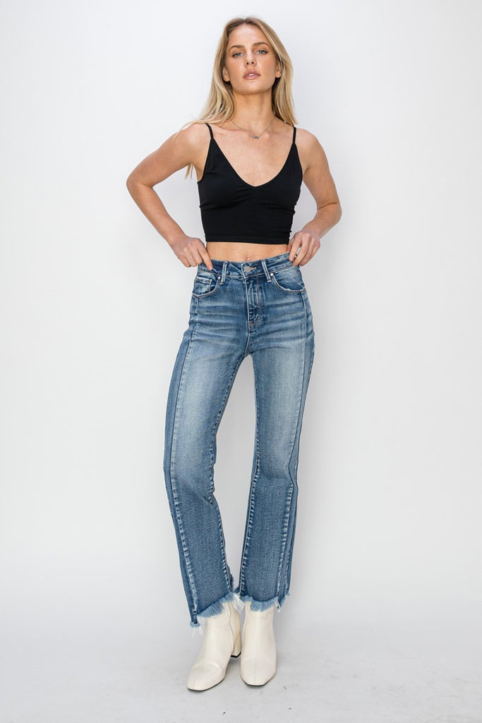 High Rise Step Hem Flare Jeans