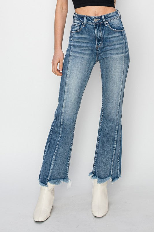 High Rise Step Hem Flare Jeans