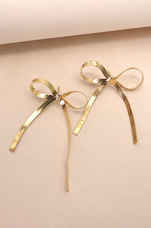 Silver Mini Bow Snake Chain Earrings