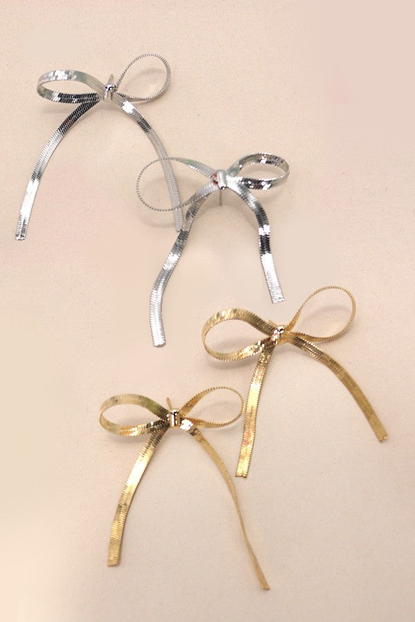 Silver Mini Bow Snake Chain Earrings