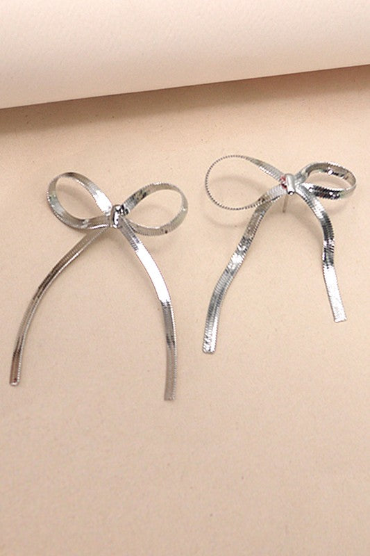 Silver Mini Bow Snake Chain Earrings