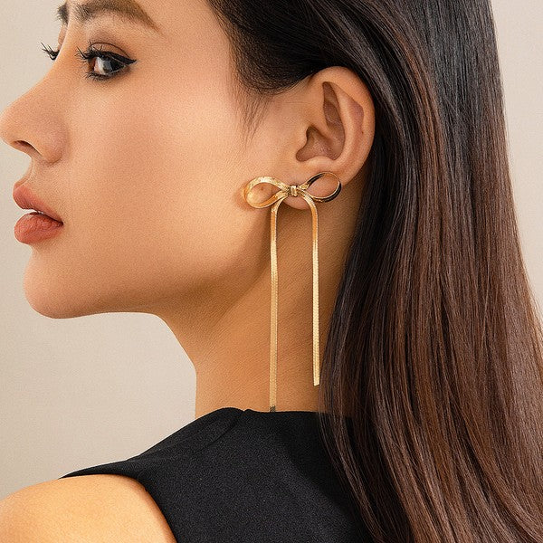 Gold Bow Snake Chain Earrings