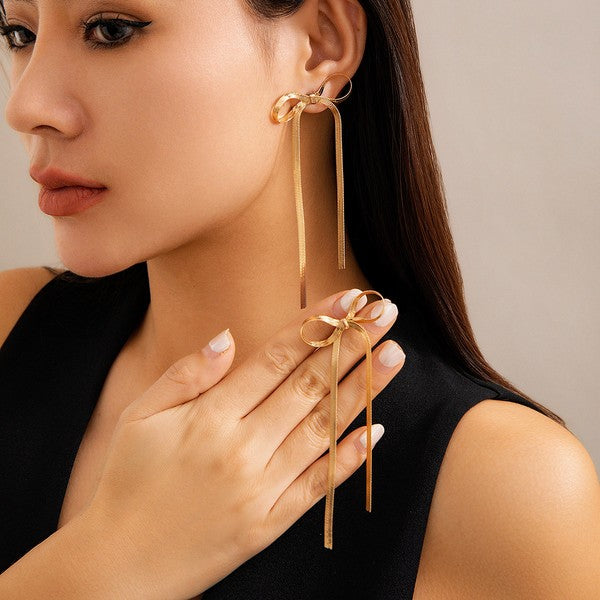 Gold Bow Snake Chain Earrings