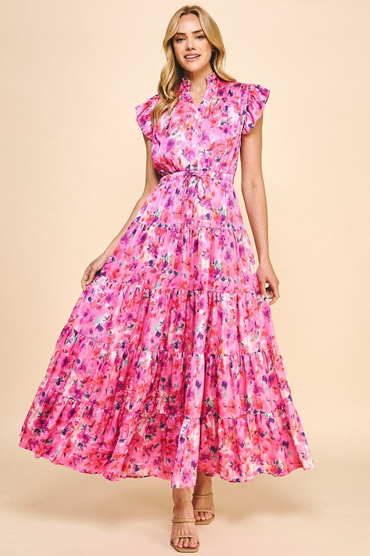 Pink Floral Burst Maxi Dress