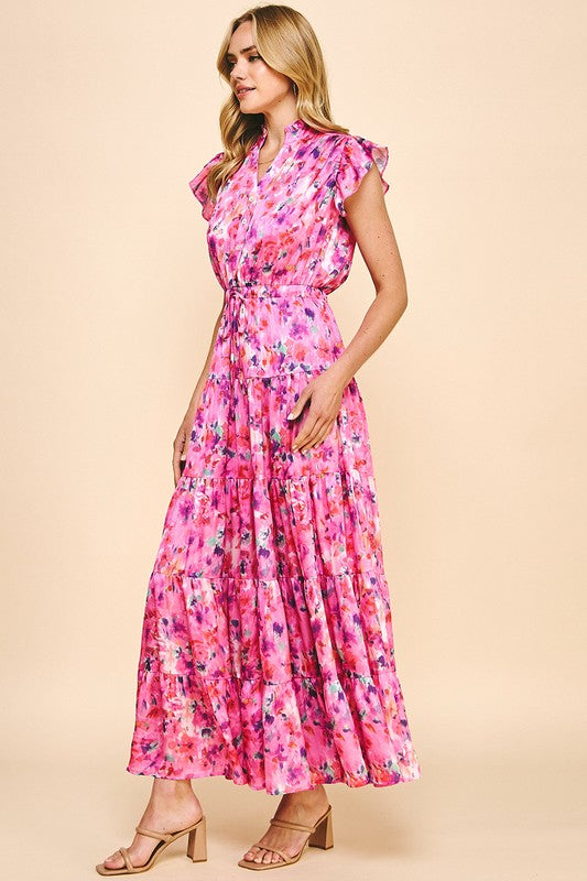 Pink Floral Burst Maxi Dress