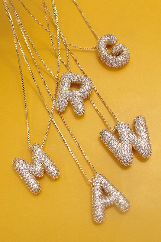 Pave Bubble Balloon Initial Necklace