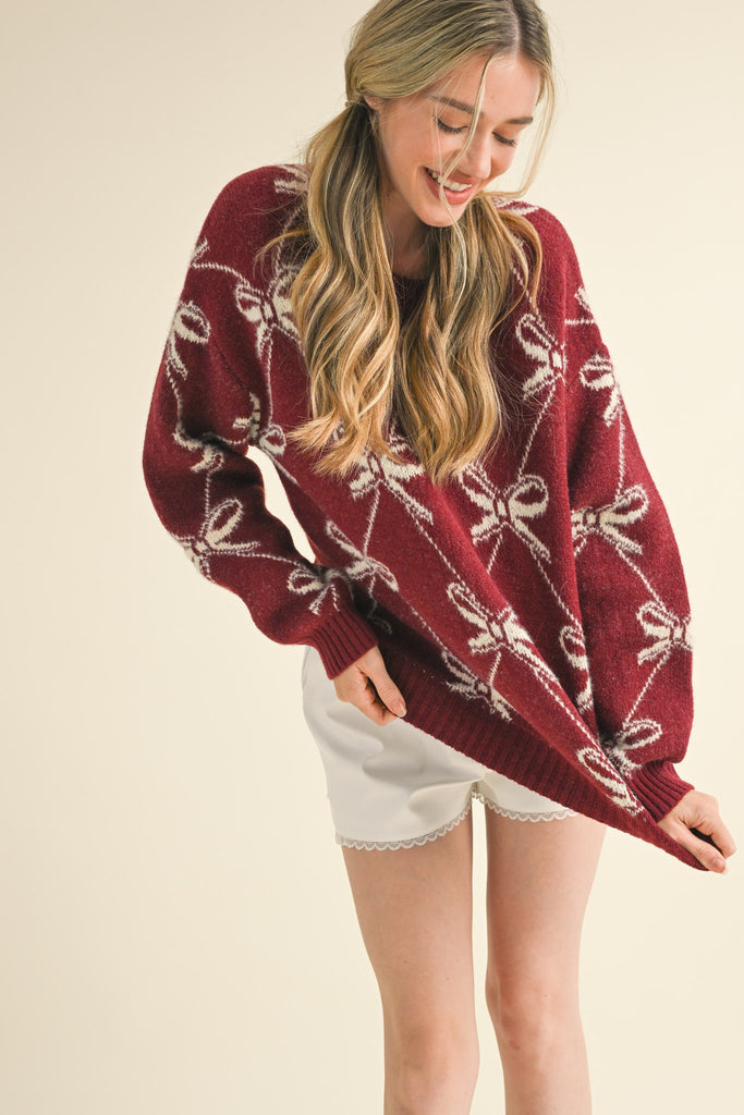 Maroon Bow Sweater