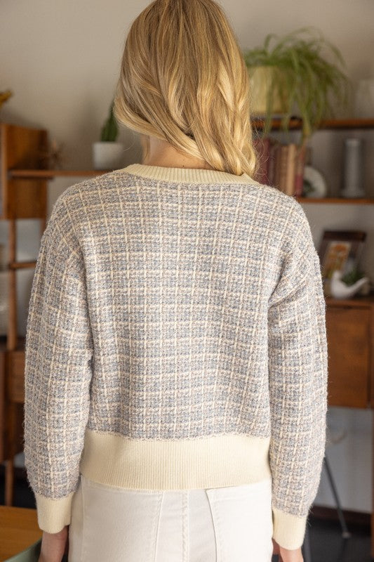 Ivory Tweed Gold Button Cardigan