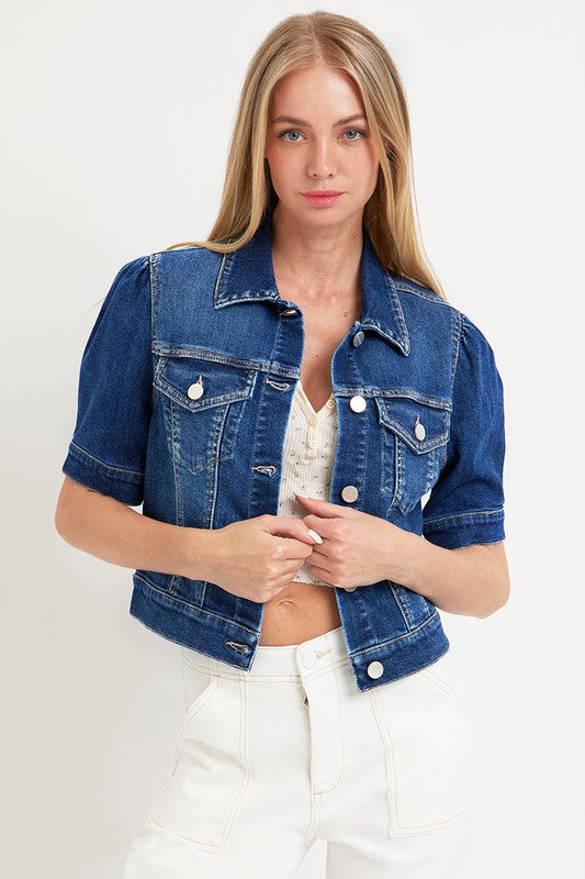 Denim Short Sleeve Jacket – Striped Box Boutique