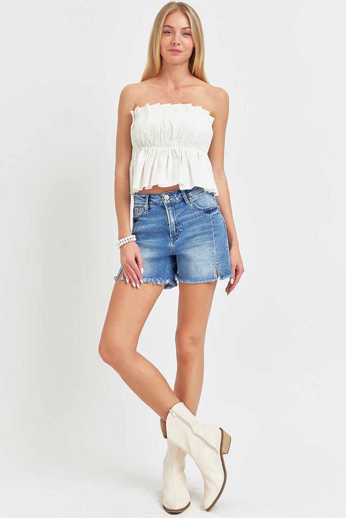 High Rise Front Seam Denim Shorts