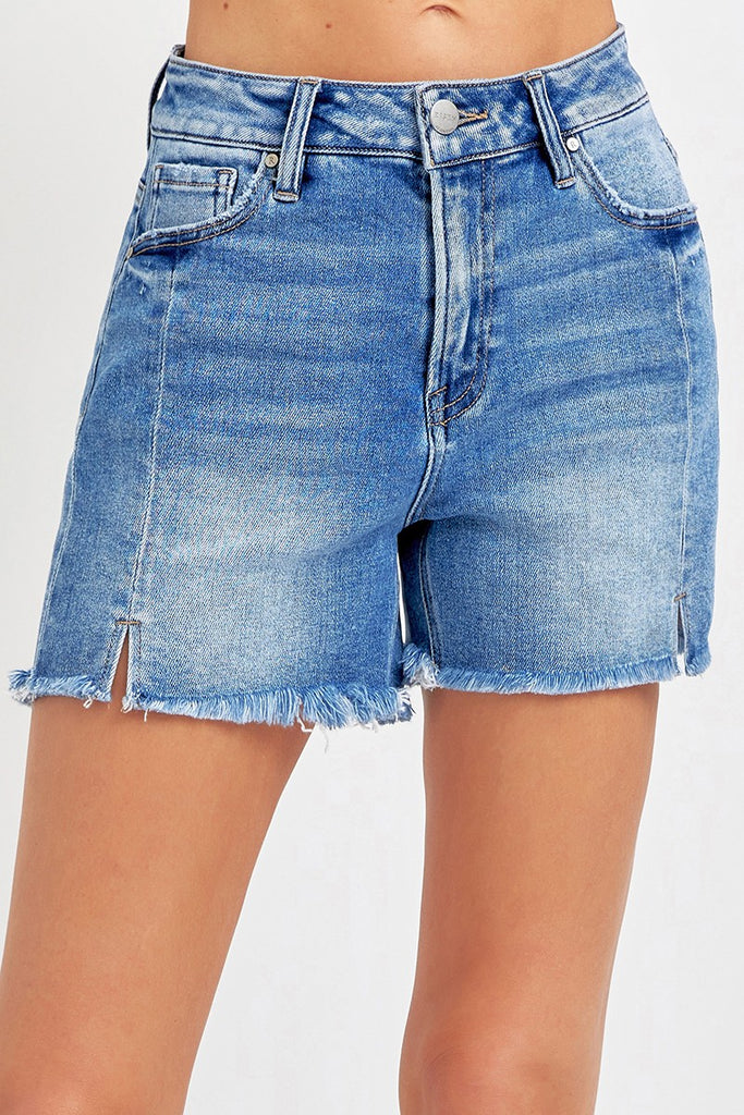 High Rise Front Seam Denim Shorts