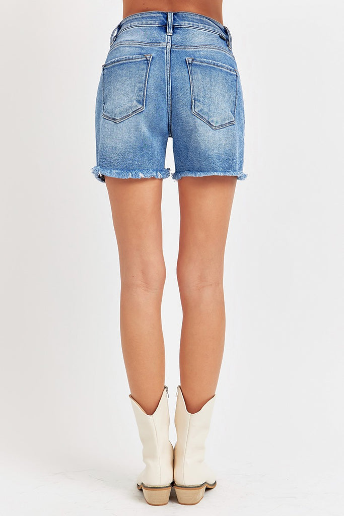 High Rise Front Seam Denim Shorts