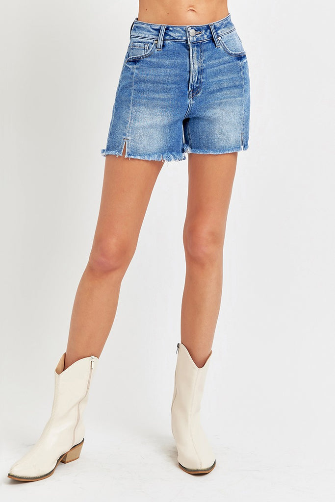 High Rise Front Seam Denim Shorts