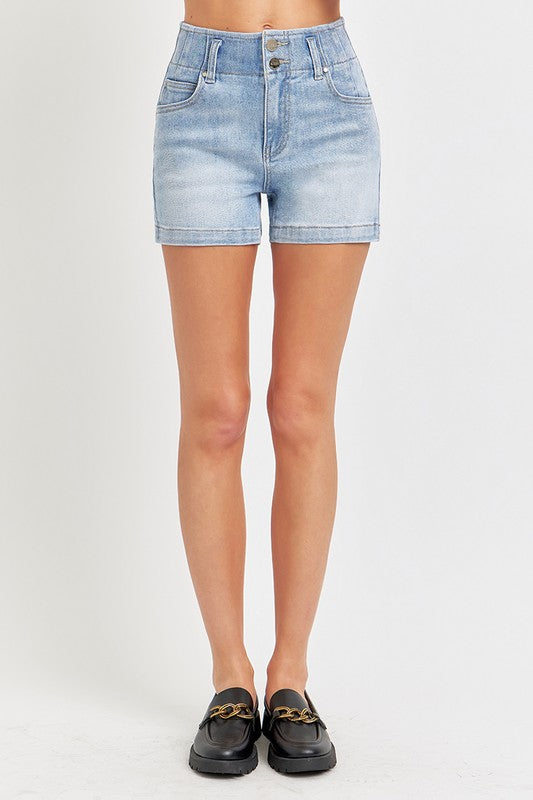 Light Wash Double Button Denim Shorts