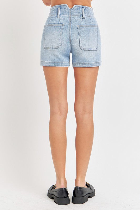 Light Wash Double Button Denim Shorts