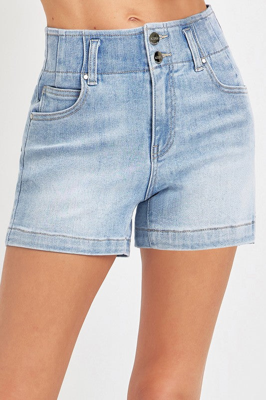 Light Wash Double Button Denim Shorts