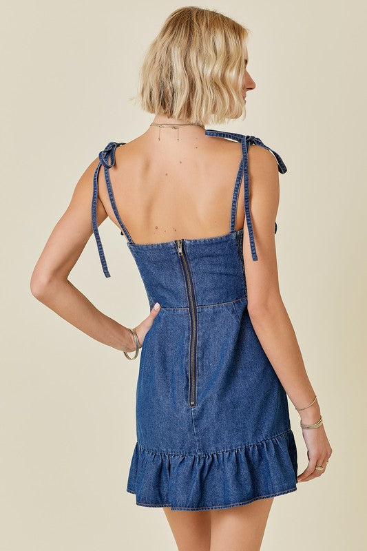 Ruffle Trim Denim Dress