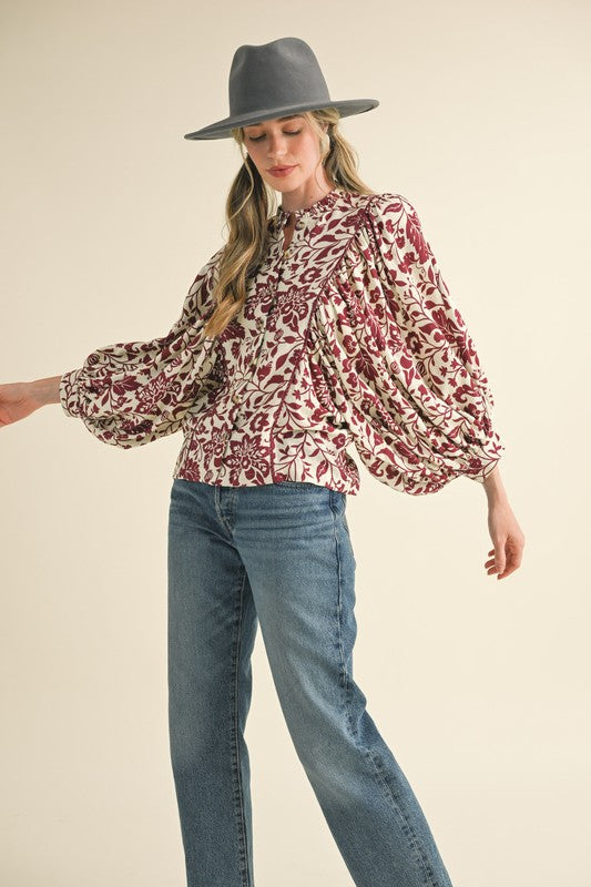 Maroon Floral Button Up Top