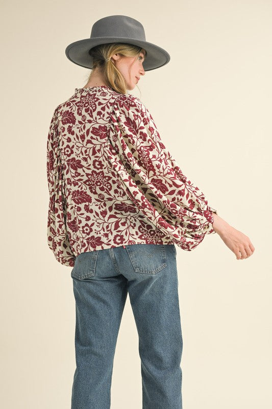 Maroon Floral Button Up Top