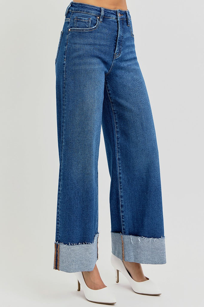 High Rise Crop Wide Cuffed Jeans