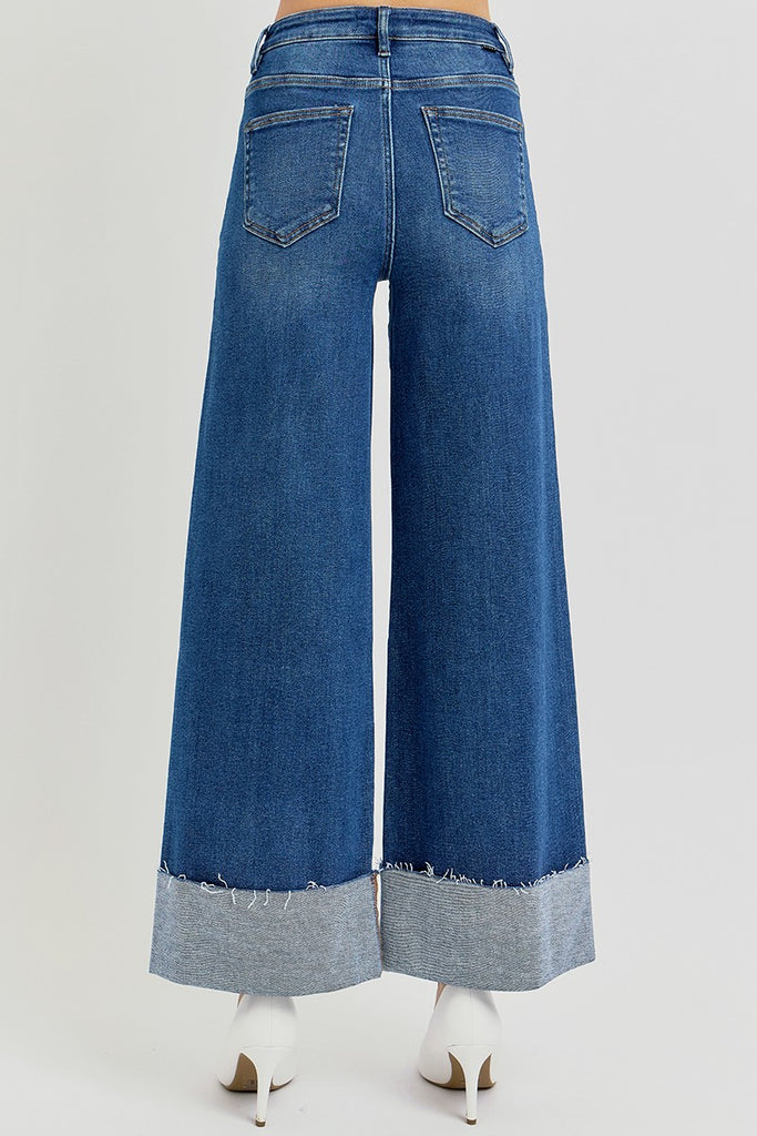 High Rise Crop Wide Cuffed Jeans