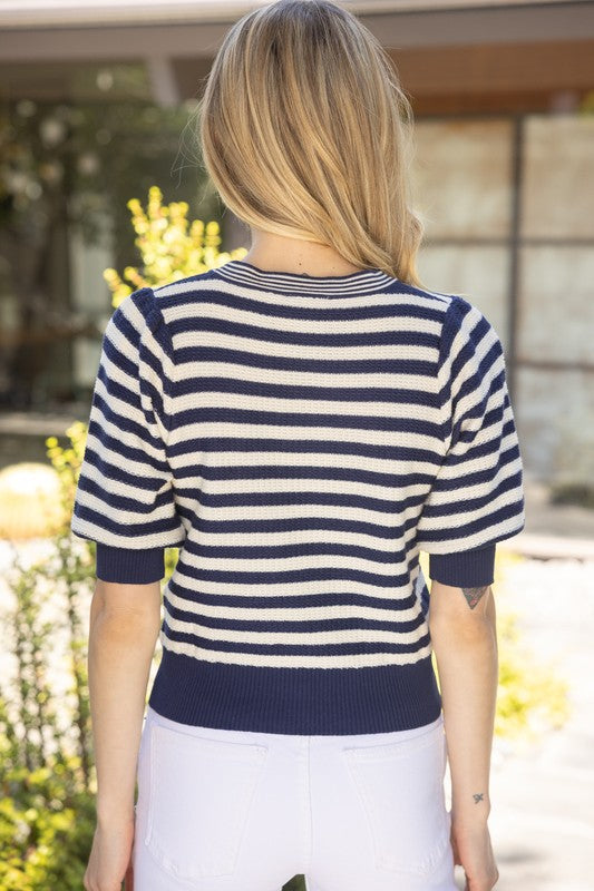 Navy Bow Striped Top