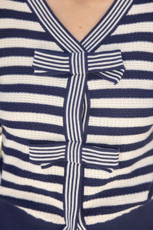 Navy Bow Striped Top